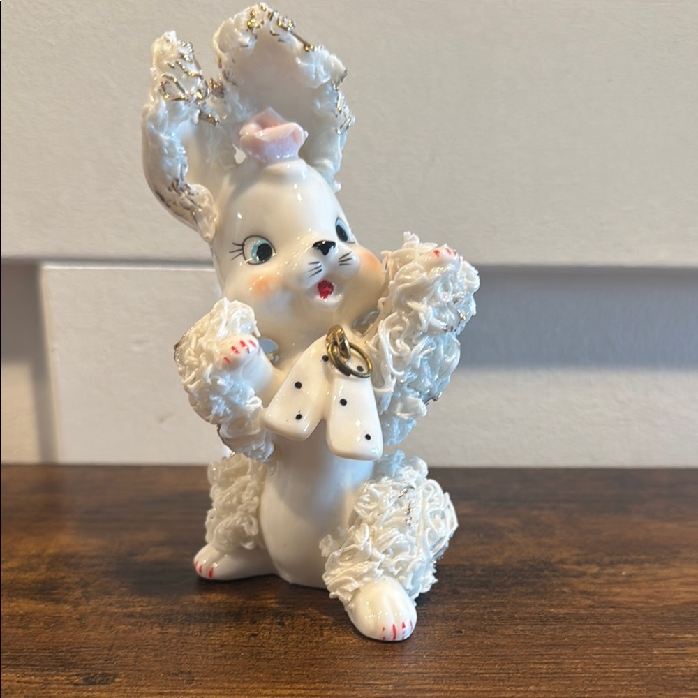 Vintage White Spaghetti Noodle Ceramic Poodle made in Japan